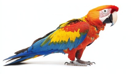 Obraz premium macaw parrot standing on white background.