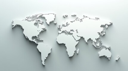 A 3D representation of a world map in a minimalist design.