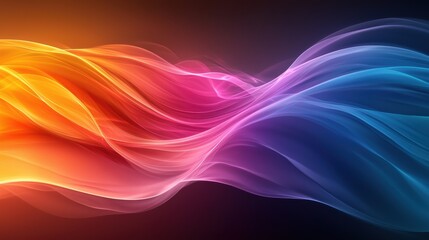 Obraz premium Colorful abstract waves of light flowing smoothly in a harmonious blend of orange, pink, and blue in a dark background