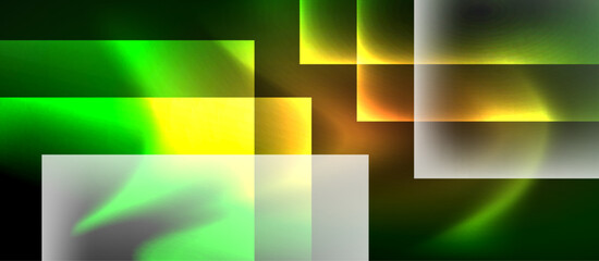 Fototapeta premium Glass squares with neon shiny light abstract background