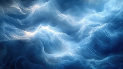 Obraz premium Captivating blue abstract waves with ethereal light effects create a dreamy atmosphere in a serene landscape