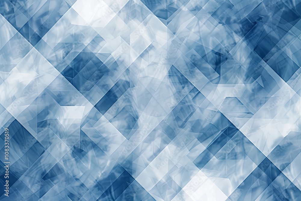 Poster abstract blue geometric pattern with soft clouds and overlapping shapes in a harmonious design durin
