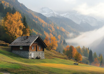 Obraz premium House in the mountains in autumn