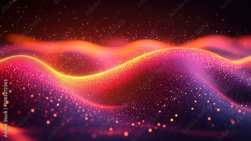 Poster colorful abstract waves of light and particles create a mesmerizing visual effect in a dark environm