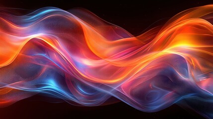Obraz premium Colorful flowing abstract waves with vibrant hues of orange, blue, and pink against a dark backdrop in a digital art composition