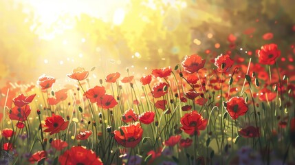 Fototapeta premium Vibrant Poppy Field in Sunlight