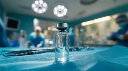 Vial on Surgical Drape Surrounded by Instruments
