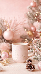 Fototapeta premium Winter Mug Mockup, 11oz Coffee Mug Mockup,Holiday Mockup, Modern Mug Mockup, Christmas Template, Minimal Styled Stock, Couple Mug 