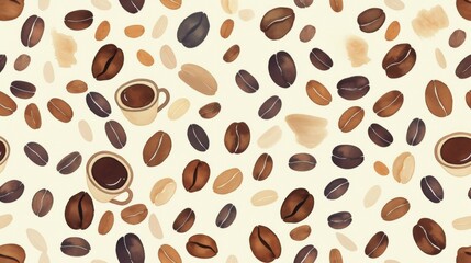 Obraz premium coffee bean mug cup seamless pattern white background 