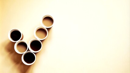 Coffee takeaway or black tea with paper cups in correct or right sign symbolic.wallpaper, minimal drink lifestyle.trendy cafe, background 