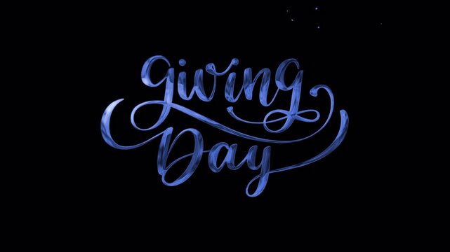 Blue Giving Day lettering with pears and blossoms, suitable for charity events, fundraising campaigns, or social media posts promoting giving.