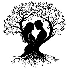 Two People in Love, Valentine Silhouette Vector Art