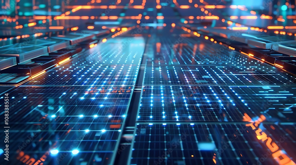 Poster futuristic abstract image of a digital network. the network is made up of a grid of interconnected n