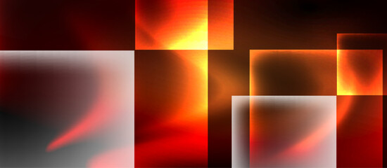 Fototapeta premium Glass squares with neon shiny light abstract background