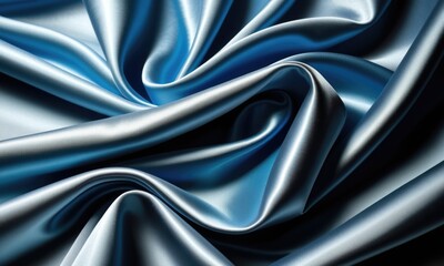 Obraz premium Luxurious blue satin fabric with elegant folds and soft shimmering texture