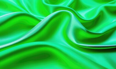 Fototapeta premium Vibrant green fabric with flowing wave patterns in natural light