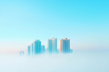 Obraz premium Foggy urban skyline cityscape photography misty atmosphere aerial view serenity