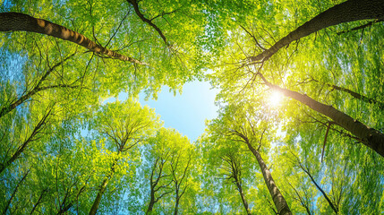 Fototapeta premium serene forest landscape with sunlight filtering through trees