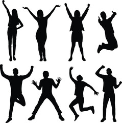 Fototapeta premium Excited People Silhouettes, people celebrating win, goal achievement