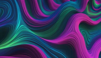 Obraz premium Olas de Energía en Colores Neón Un diseño en tonos neón de verde, fucsia y azul con patrones ondulantes y un leve efecto de brillo 