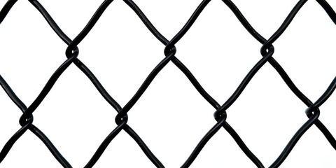 Close-up view of a black diamond mesh fence against a white background highlighting its geometric patterns and structure