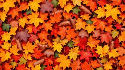 Seamlessly tiling autumn leaves pattern with vibrant colors and intricate details, vibrant, pattern