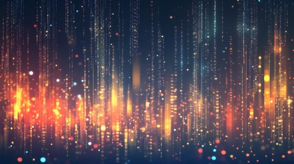 Obraz premium Abstract design of glowing vertical light trails with golden and blue tones, creating a festive and futuristic visual effect..