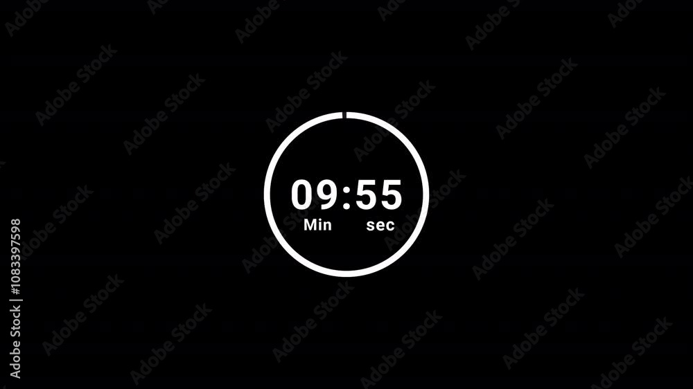 Wall mural 10 minutes circle countdown timer animation, 10 minutes timer animated on black background, ten minu