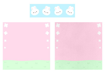 Cute Pink Sakura And Rabbit Paper With Blue Rabbit Tape Memo Paper Memo Pad Note Pad Paper Post It Digital Blank Paper Blank Note