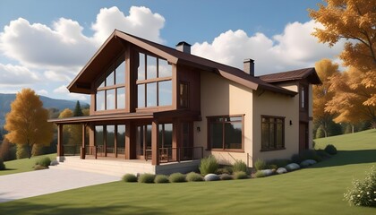 3d view of house model,With Background,Vector Style,3d Illustration