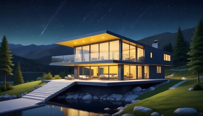 3d view of house model,With Background,Vector Style,3d Illustration