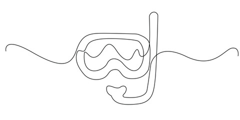 Obraz premium continuous line drawing of swimming goggles.one line drawing of swimming mask icon.single line vector illustration of diver's device.isolated white background