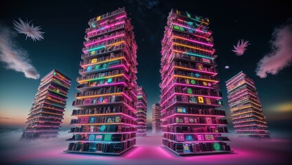 Graphic Design Library Represented as Floating Bookshelves in a Sci-Fi Virtual Space 