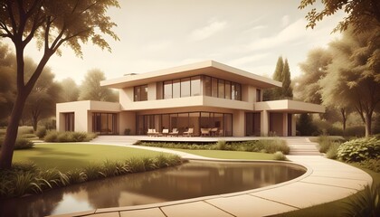 3d view of house model,With Background,Vector Style,3d Illustration