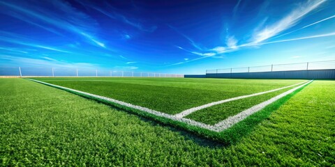 Obraz premium Lush Synthetic Green Soccer Field Grass with Copy Space for Sports and Recreation Promotion