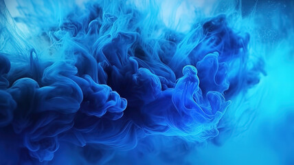Obraz premium Gorgeous Acrylic paint splash. Blue color glowing glitter fog wave on black abstract art background