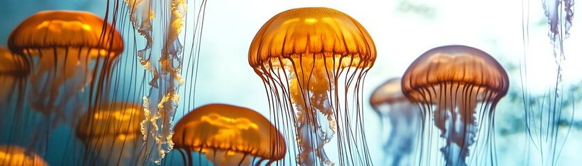 Colorful jellyfish swimming gracefully underwater.