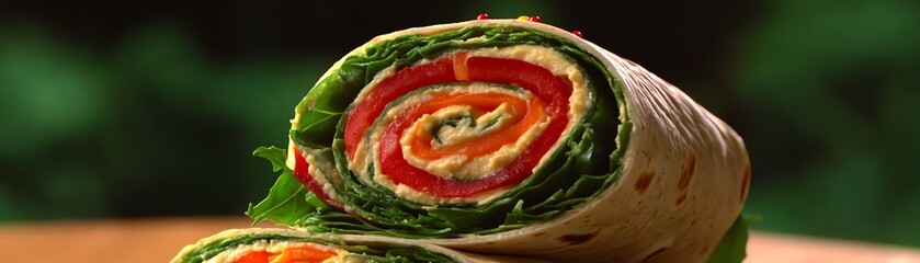 Colorful rolled sandwich with fresh vegetables.