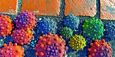 Colorful textured formations on a pathway.