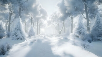 Obraz premium Winter Wonderland 3D Illustration: Snowy Forest Path