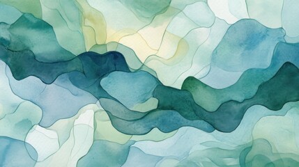 Obraz premium Abstract Watercolor Painting with Flowing Green and Blue Shapes