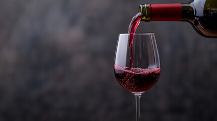 Wine poured into glass, dark elegant background