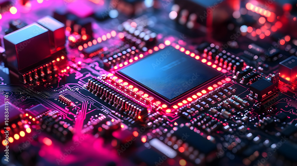 Wall mural 3d render circuit board: abstract technology background