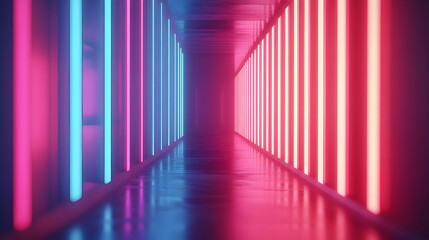 Fototapeta premium Neon Corridor 3D Illustration