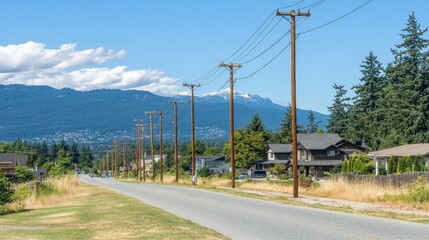 Electric Poles Along Street in Residential Area