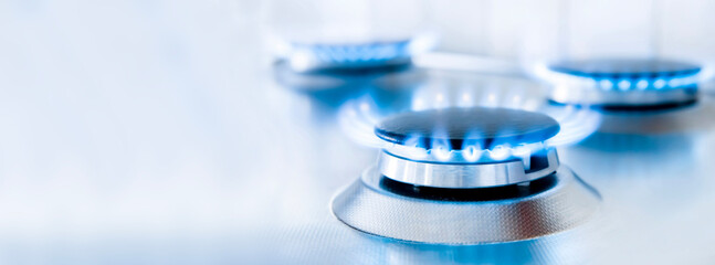 Blaue Gasflammen vor hellem Hintergrund