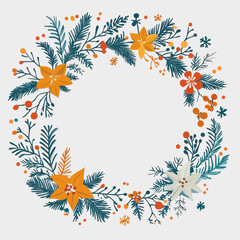 Obraz premium Elegant and Colorful Floral Wreath with Vibrant Flowers and Branches on a Subtle Background for Seasonal or Holiday Decor and Design Projects