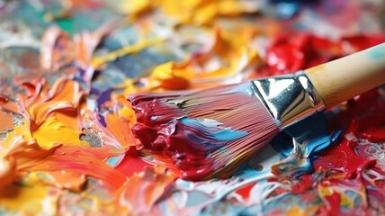Obraz premium Incredible Bright Colorful Palette Blending Vivid Shades on Artist Canvas Background