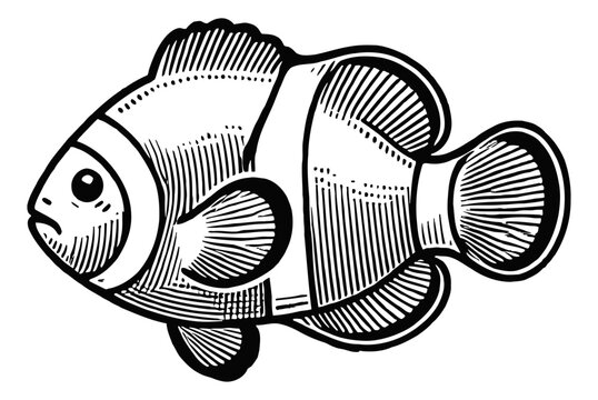 black and white clownfish drawing clip art preview
