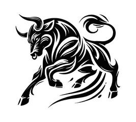 Obraz premium bull run charge engraving black and white outline